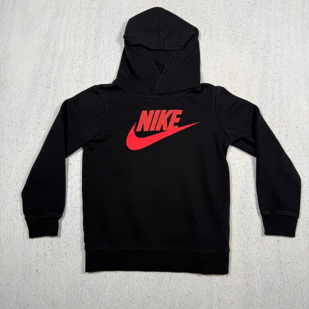 Nike Boys Black Red Futura Logo Pullover Hoodie Sweatshirt Size 7 6-7YRS